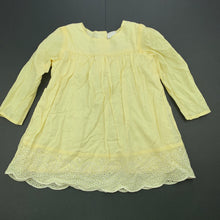 Load image into Gallery viewer, Girls Target, lined lemon cotton dress, top button missing, FUC, size 1, L: 39cm
