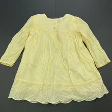 Load image into Gallery viewer, Girls Target, lined lemon cotton dress, top button missing, FUC, size 1, L: 39cm