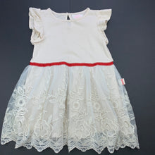 Load image into Gallery viewer, Girls Pumpkin Patch, beige floral lace party dress, small mark upper back, FUC, size 1, L: 45cm