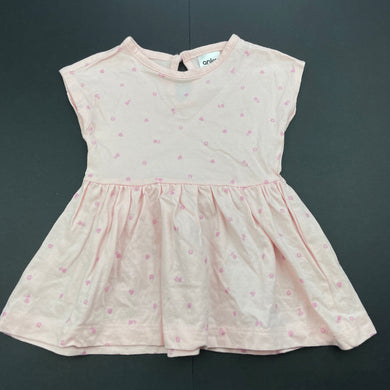 Girls Anko, pink floral cotton casual dress, GUC, size 000, L: 32cm