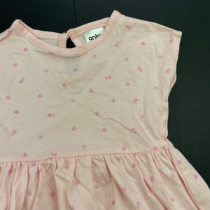 Girls Anko, pink floral cotton casual dress, GUC, size 000, L: 32cm