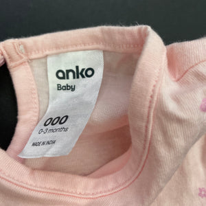 Girls Anko, pink floral cotton casual dress, GUC, size 000, L: 32cm
