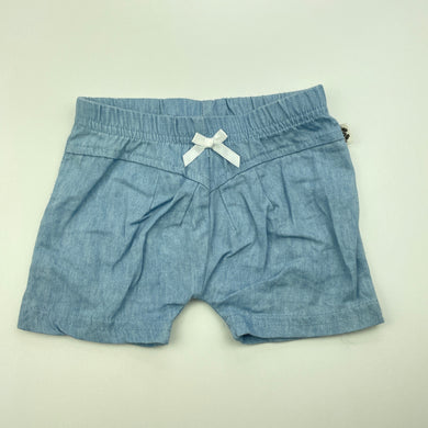 Girls Little Bubba, blue chambray cotton shorts, elasticated, EUC, size 00,  