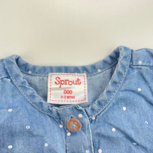 Girls Sprout, chambray cotton casual dress, GUC, size 000, L: 34cm