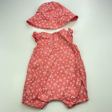 Load image into Gallery viewer, Girls Tiny Little Wonders, floral cotton romper, hat, GUC, size 000,  