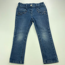 Load image into Gallery viewer, Girls H&amp;T, blue stretch denim jeans, adjustable, Inside leg: 37cm, FUC, size 3,  