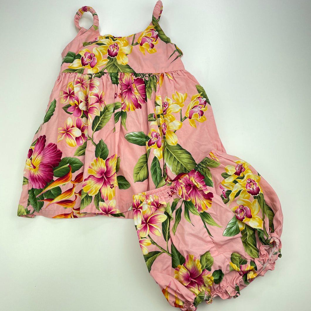 Girls Kilohana Clothing, authentic Hawaiian cotton dress & bloomers, EUC, size 2, L: 44cm