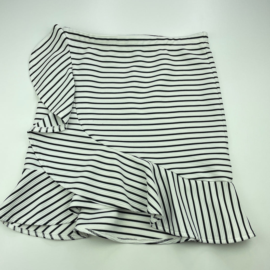 Girls Bardot Junior, black & white stripe ruffle skirt, elasticated, L: 42cm, GUC, size 12,  