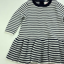 Load image into Gallery viewer, Girls Seed, navy stripe knitted cotton long sleeve dress, GUC, size 000, L: 34cm