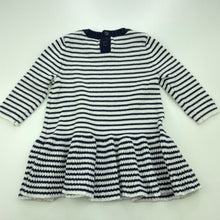Load image into Gallery viewer, Girls Seed, navy stripe knitted cotton long sleeve dress, GUC, size 000, L: 34cm