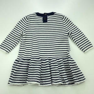 Girls Seed, navy stripe knitted cotton long sleeve dress, GUC, size 000, L: 34cm