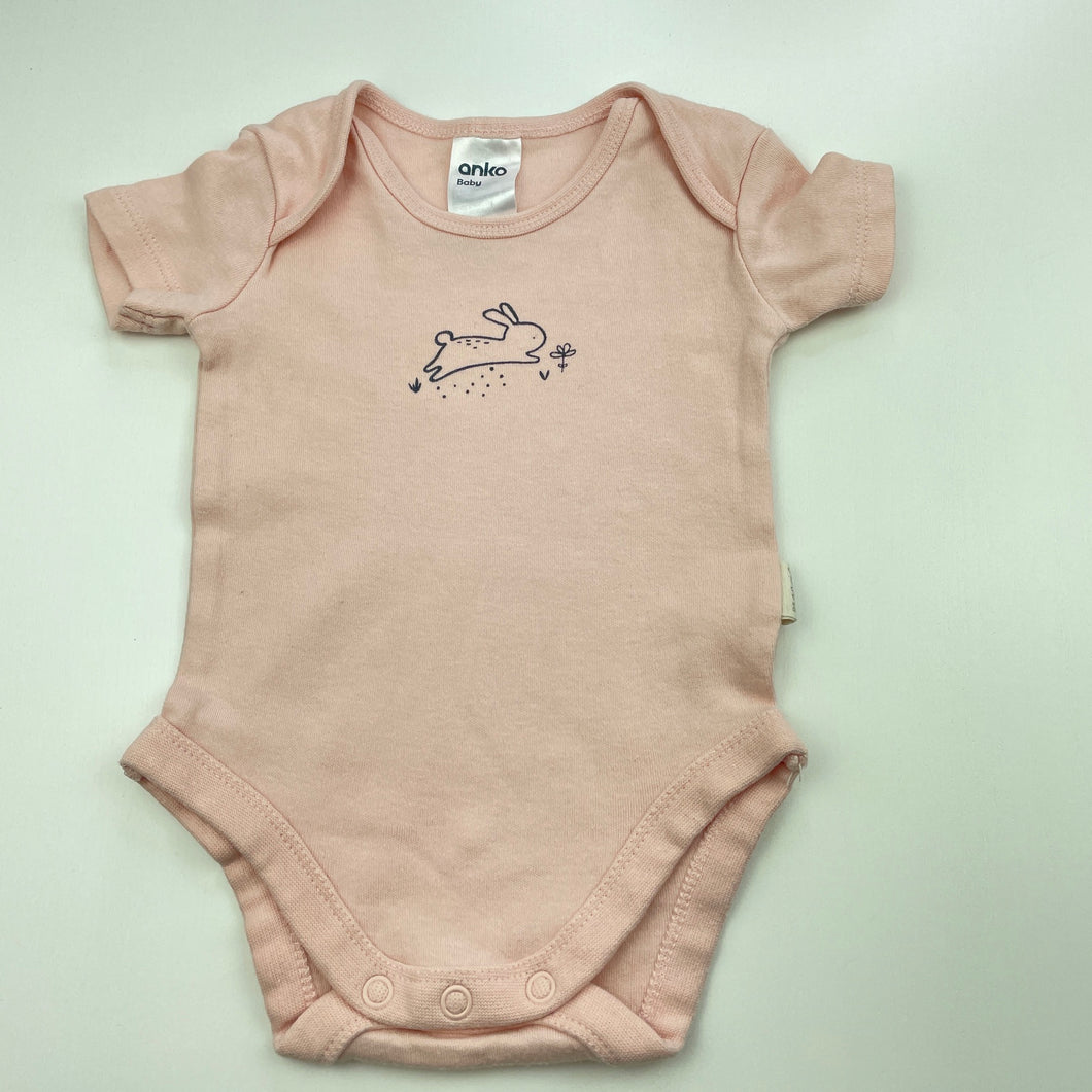 Girls Anko, organic cotton bodysuit / romper, rabbit, GUC, size 000,  