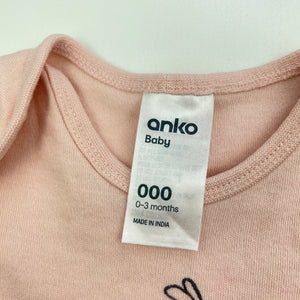 Girls Anko, organic cotton bodysuit / romper, rabbit, GUC, size 000,  