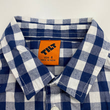 Load image into Gallery viewer, Boys Tilt, blue check short sleeve cotton shirt, GUC, size 4,  