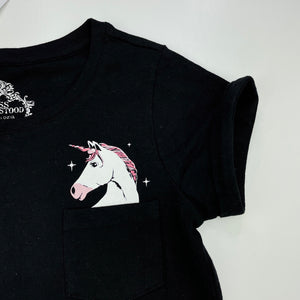 Girls Miss Understood, black stretchy t-shirt / top, unicorn, NEW, size 8,  