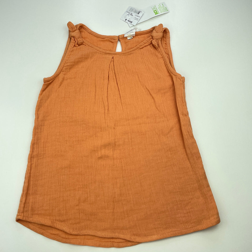 Girls Anko, orange crinkle cotton top, NEW, size 8,  