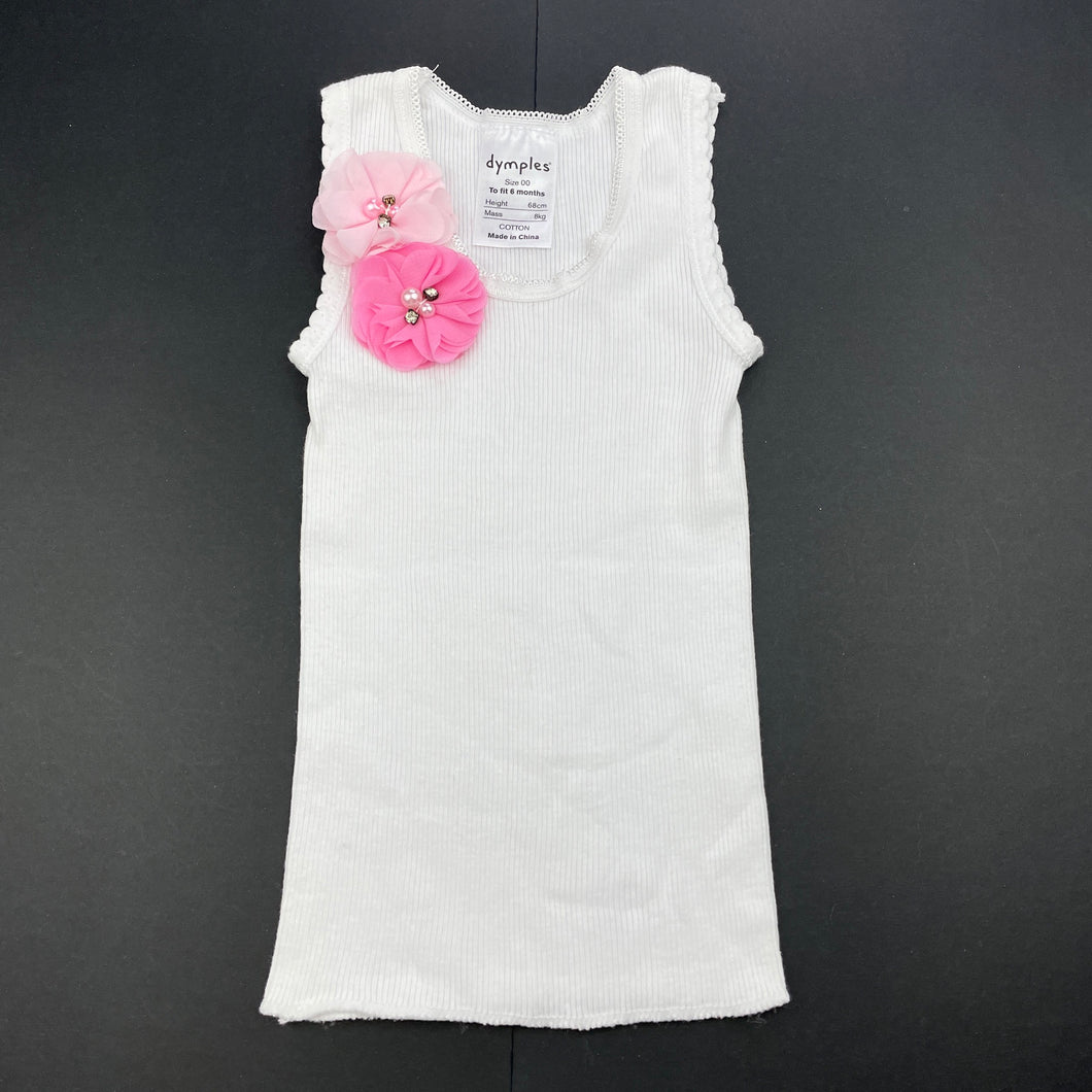 Girls Dymples, white ribbed cotton singlet top, GUC, size 00,  
