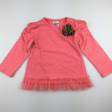 Girls Target, pink long sleeve t-shirt / top, tulle trim, GUC, size 1