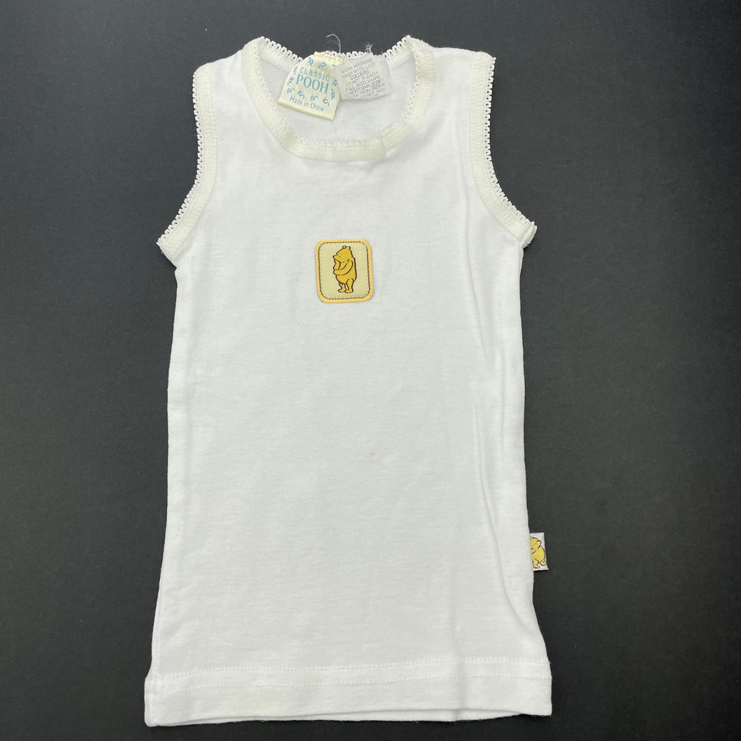 unisex Classic Pooh, white cotton singlet top, GUC, size 00,  
