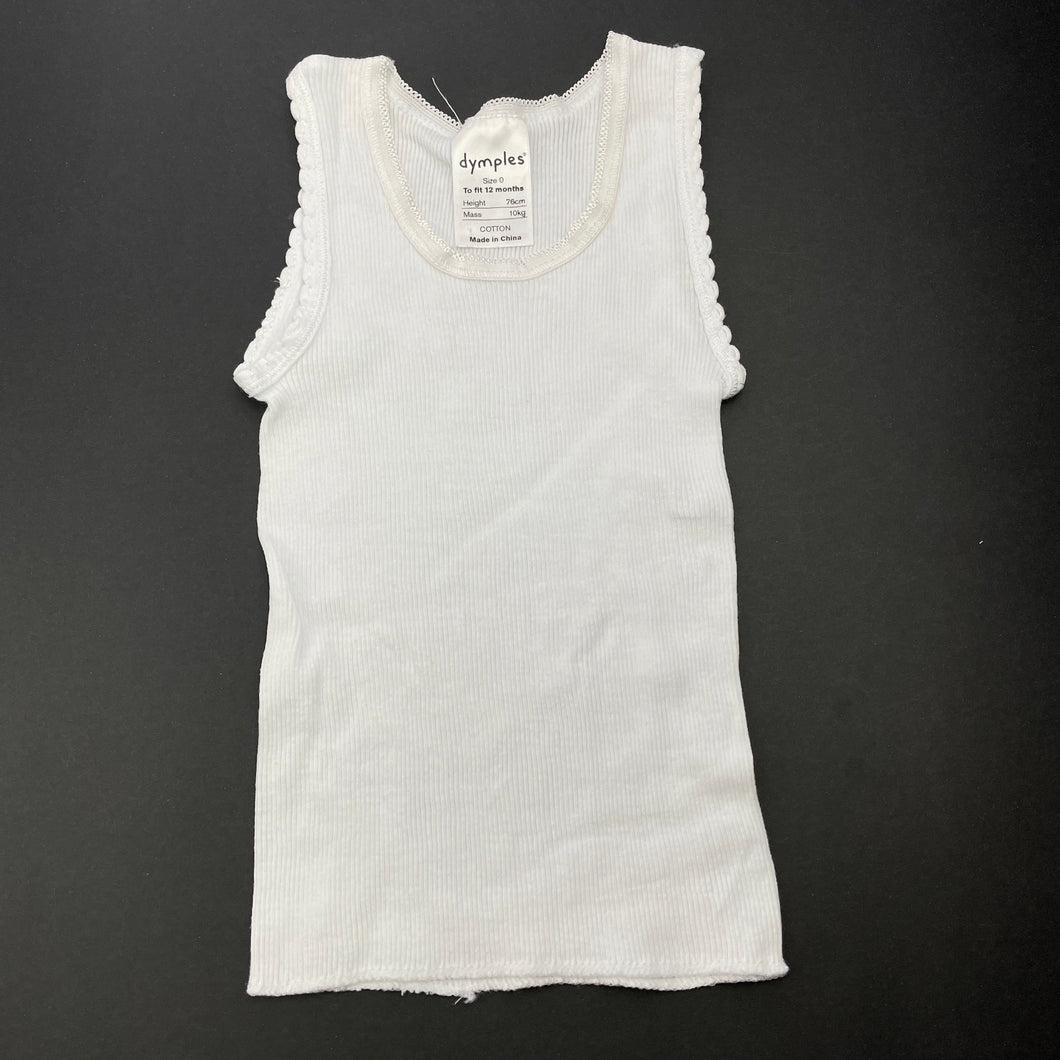 unisex Dymples, white ribbed cotton singlet top, GUC, size 0,  