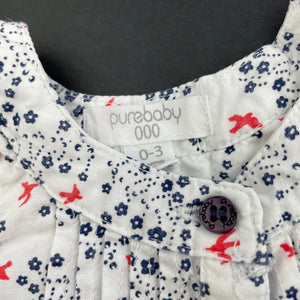 Girls purebaby, lightweight organic cotton summer dress, GUC, size 000, L: 34cm