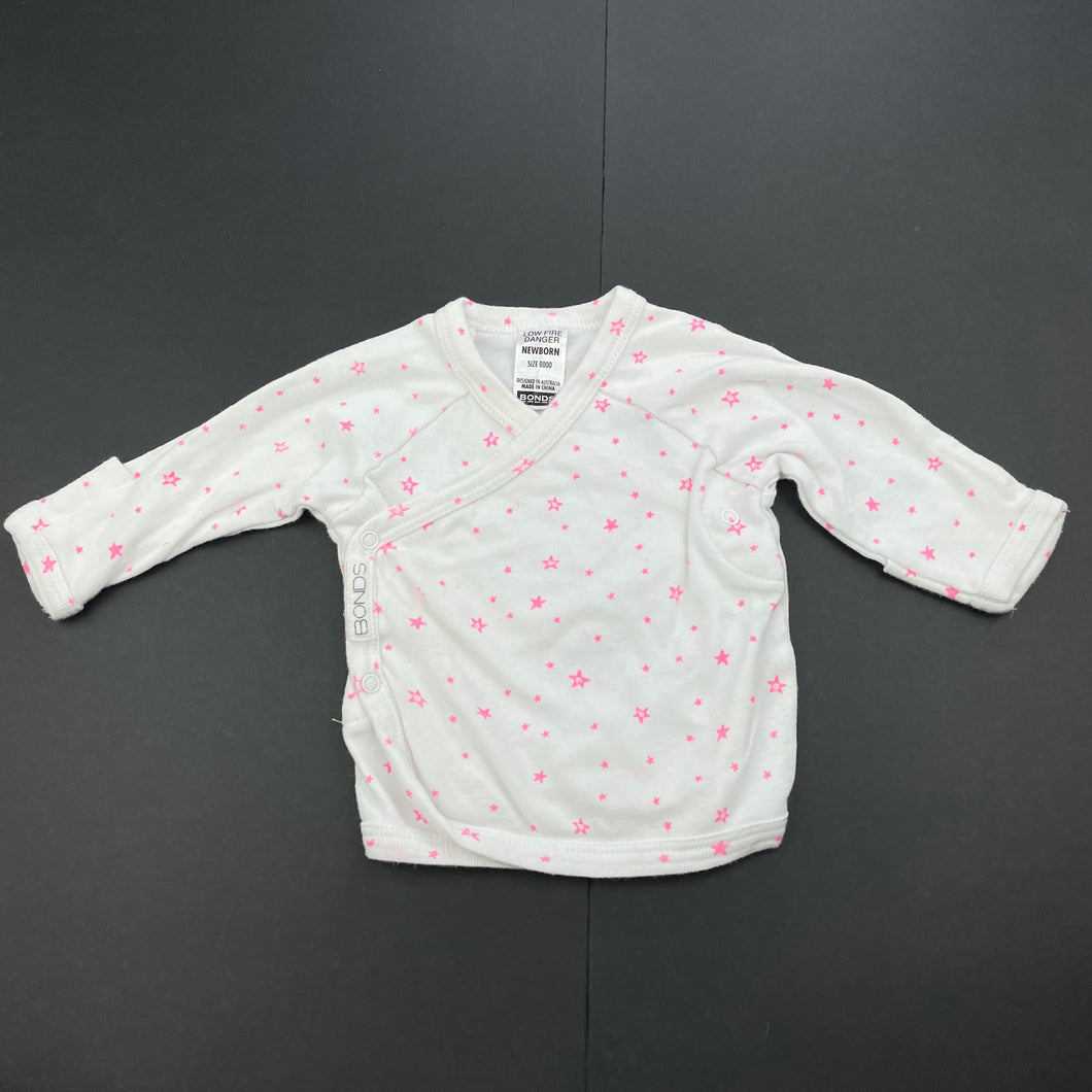 Girls Bonds, white cotton long sleeve cross-over top, GUC, size 0000,  