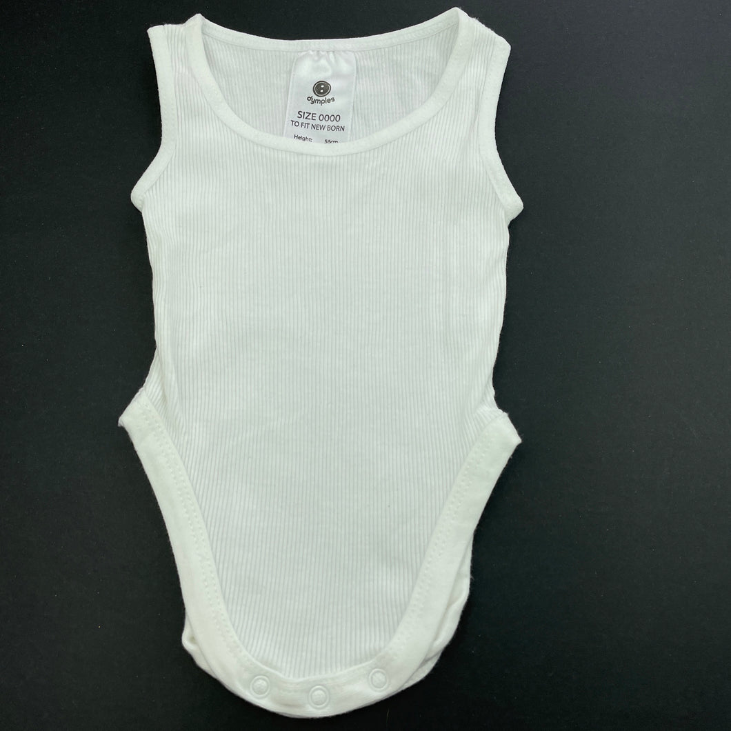unisex Dymples, white ribbed cotton singletsuit / romper, EUC, size 0000,  