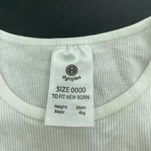 Load image into Gallery viewer, unisex Dymples, white ribbed cotton singletsuit / romper, EUC, size 0000,  