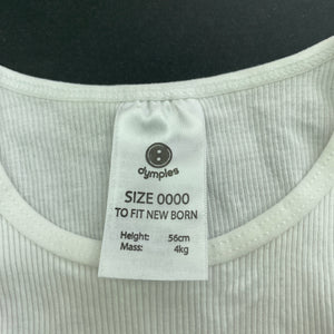 unisex Dymples, white ribbed cotton singletsuit / romper, EUC, size 0000,  