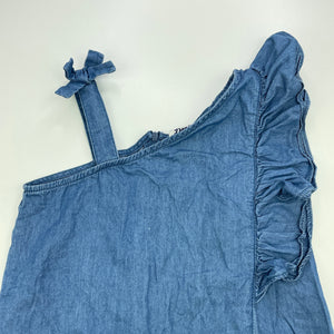 Girls 1964 Denim Co, chambray cotton asymmetrical dress, GUC, size 6, L: 60cm