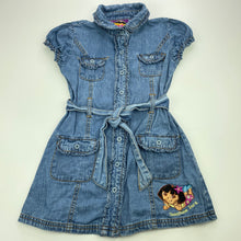 Load image into Gallery viewer, Girls Dora the Explorer, denim shirt dress, GUC, size 5, L: 54cm
