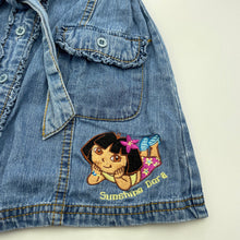 Load image into Gallery viewer, Girls Dora the Explorer, denim shirt dress, GUC, size 5, L: 54cm