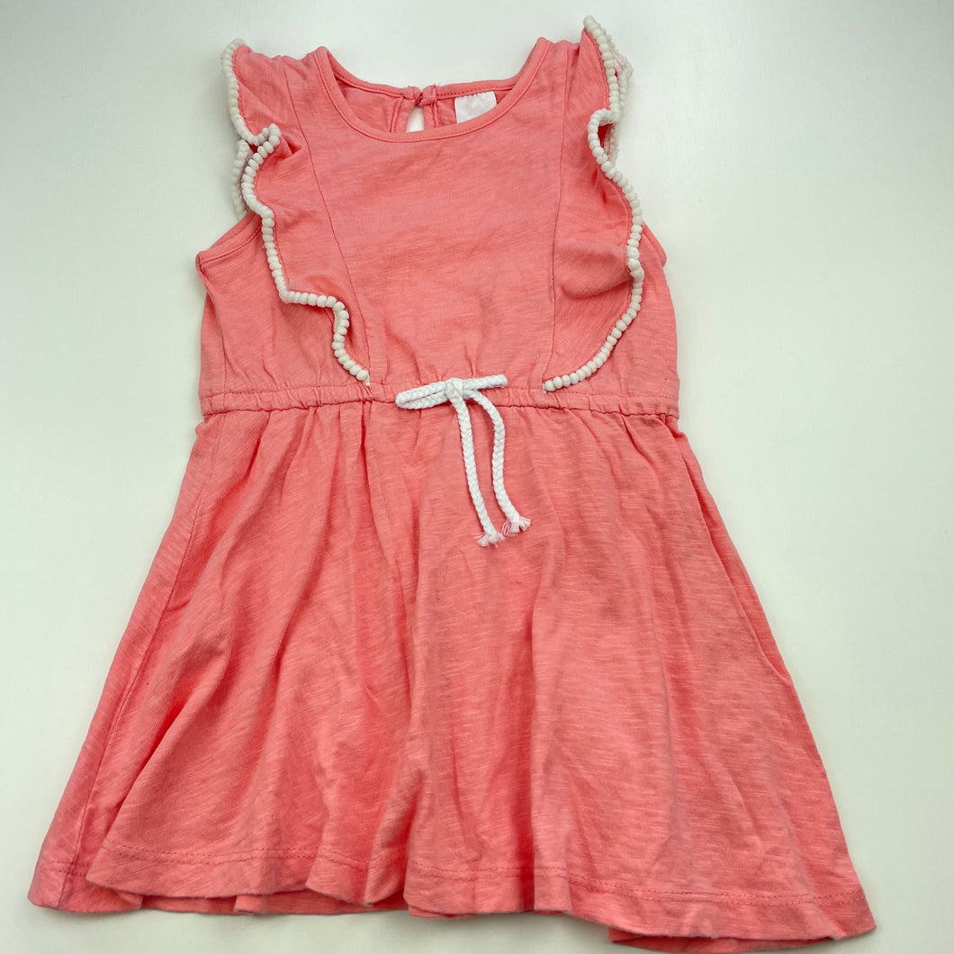 Girls Target, pink cotton casual dress, FUC, size 2, L: 48cm
