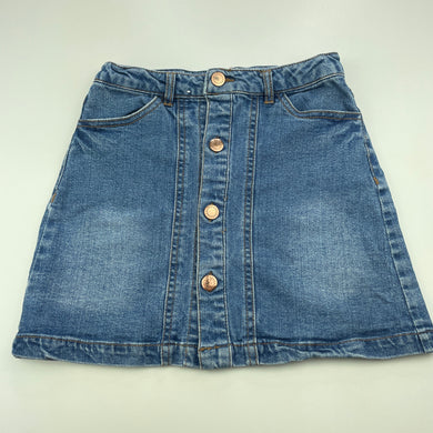 Girls Target, blue stretch denim skirt, adjustable, L: 31cm, GUC, size 7,  