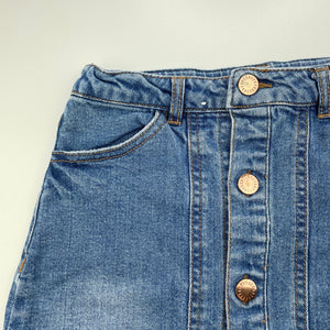 Girls Target, blue stretch denim skirt, adjustable, L: 31cm, GUC, size 7,  