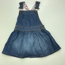Load image into Gallery viewer, Girls Osh Kosh, denim overalls dress / pinafore, GUC, size 00, L: 44cm