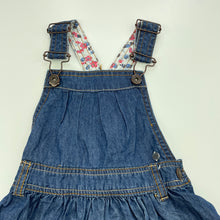 Load image into Gallery viewer, Girls Osh Kosh, denim overalls dress / pinafore, GUC, size 00, L: 44cm