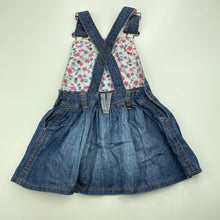 Load image into Gallery viewer, Girls Osh Kosh, denim overalls dress / pinafore, GUC, size 00, L: 44cm