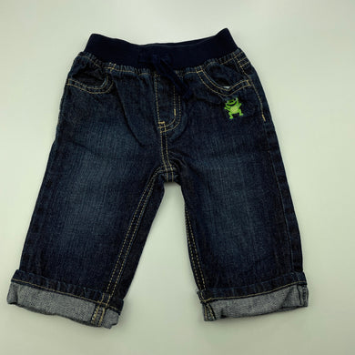 Boys Gymboree, dark denim pants, elasticated, frog, EUC, size 00,  