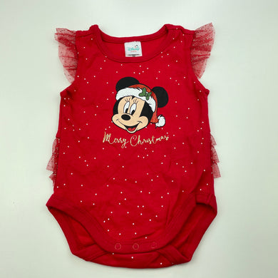Girls Disney, Minnie Mouse Christmas cotton bodysuit / romper, EUC, size 000,  