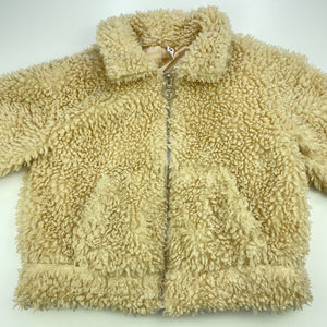 Girls KID, beige faux fur zip up jacket, GUC, size 8,  