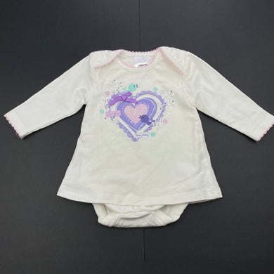 Girls Baby Baby, cream stretchy romper, heart, EUC, size 000,  