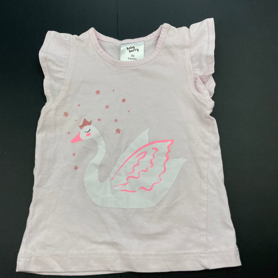 Girls Baby Berry, pink cotton top, swan, GUC, size 00,  