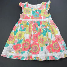 Load image into Gallery viewer, Girls Pumpkin Patch, lined floral cotton party dress, GUC, size 0, L: 42cm