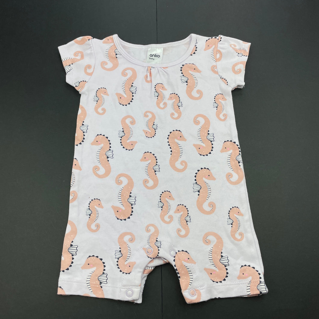 Girls Anko, cotton romper, seahorses, GUC, size 00,  