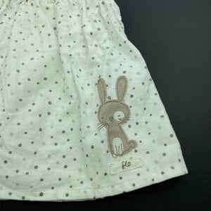 Girls F&F, corduroy cotton casual dress, rabbit, GUC, size 000, L: 35cm