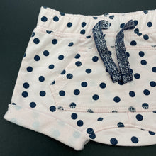 Load image into Gallery viewer, Girls Kids &amp; Co, pink &amp; navy spot shorts, elasticated, EUC, size 000,  