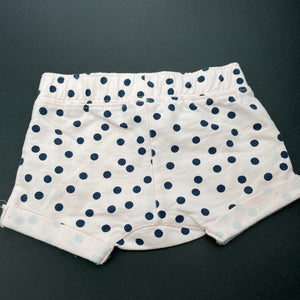 Girls Kids & Co, pink & navy spot shorts, elasticated, EUC, size 000,  