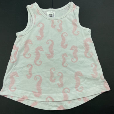 Girls Kids & Co, cotton singlet top, seahorses, EUC, size 00,  