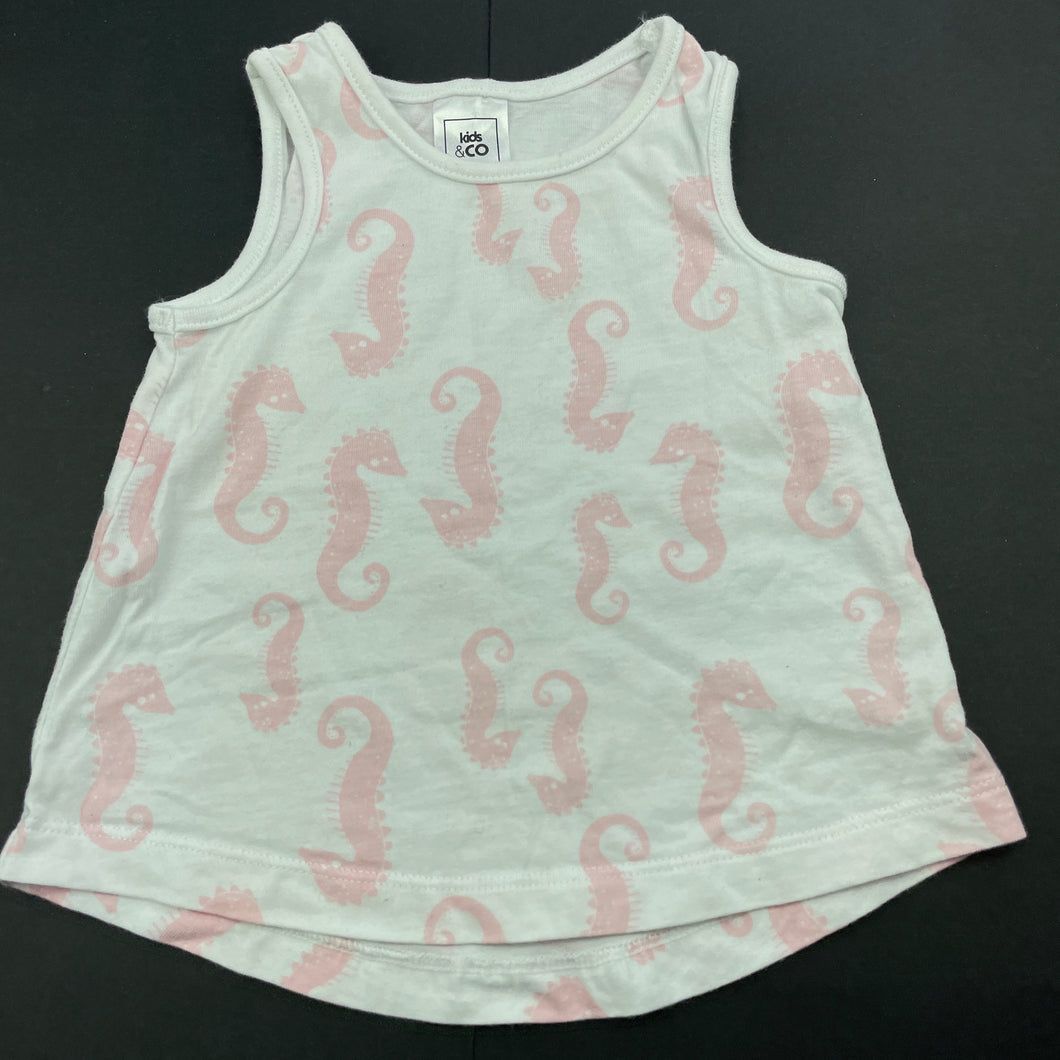 Girls Kids & Co, cotton singlet top, seahorses, EUC, size 00,  